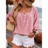 Camicia Casual in Lino da Donna con Maniche a Lanterna e Scollo Quadrato per le Vacanze Estive