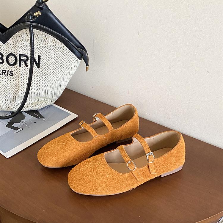 Leather Retro Mary Jane Soft-soled Beanie Shoes Women's Autumn 2025 Soft-soled Commuter Women's French One-word Buckle Shoes Tide