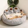 Print Shaped, Soothing Pet Bed, Made Of Plush Faux In A Donut Design, Suitable For Cats And Dogs, Machine Washable, With A Non- Bottom.