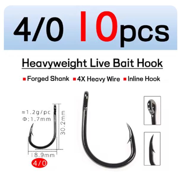 10PCS/Bag 4X Strong Live Bait Hook 3/0 - 11/0 Heavy Duty Saltwater Single Jig Fishhook for Deep Sea Boat Fishing