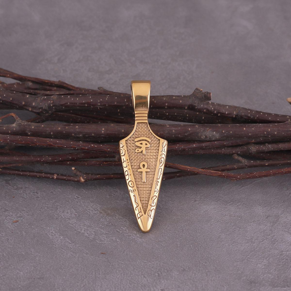 

Viking Rune Spear Pendant Necklace Men s Punk Hip Hop Stainless Steel Gold Black Color Eye of Horus Amulet Necklace Jewelry