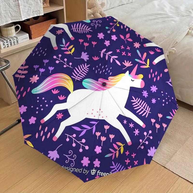 1pc Unicorn Fantasy Floral Pattern Umbrella with Plastic Handle,Suitable for All Seasons Home Travel Outdoor UmbrellaDD1800