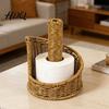 Brown Plastic Paper Stand Imitation Rattan Toilet Holder, Round Woven Towel Dispenser, Upright Roll Dispenser Boho Tissue Organizer for Bathroom