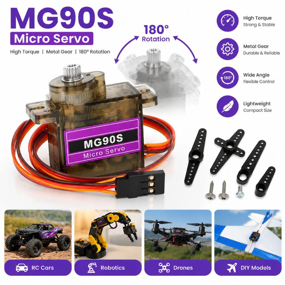 4PCS Plastic Gears Mini Servo Motor With Accessories Small Servo Motor for MG90S For RC Helicopter