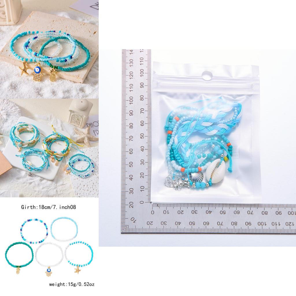 Bohemian Style Starfish Shell Beaded Bracelet Set With Electroplated Finish For Summer Beach Vacation Accessories