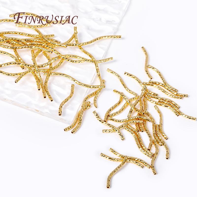 Handmade DIY Jewellery Findings Components 18K Gold Plated S Shape Curved Tube Brass Metal Twisted Tube Beads Connector