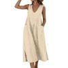 Sleeveless V Neck Midi Dress with Pockets Loose Fit Casual A Line Dress for Women Lightweight Summer Sundress