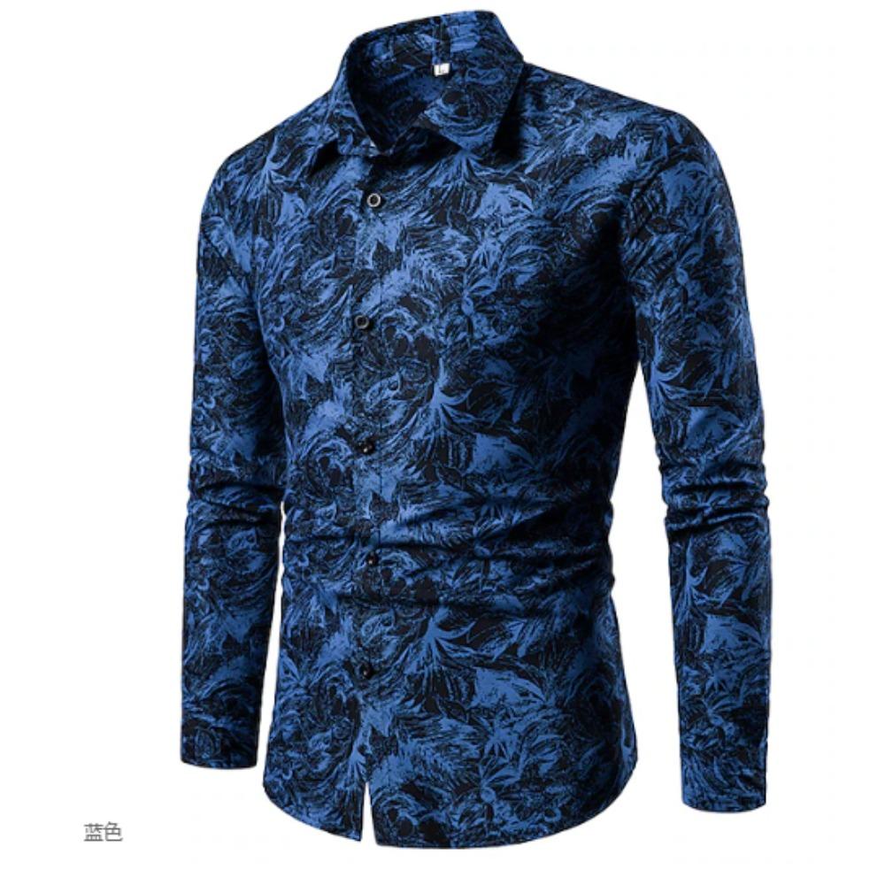 Camisas de Manga Larga Estampadas Vintage para Hombre Cárdigan Casual Nuevo Botón Camisas de Moda Festiva