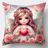 1/4pcs Valentine's Day Pillowcases: Adorable Angelic Girls with Roses and Butterflies Sofa cushion cover home bedroom decoration