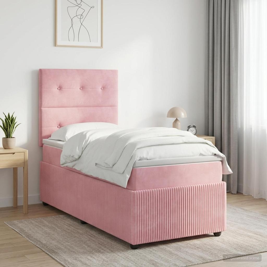 Box Spring Bed with Mattress and Headboard Pink 90 x 190 cm Velvet