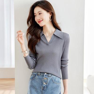 Yiliteng Women's New Spring/Autumn Lapel Pullover Knit Sweater