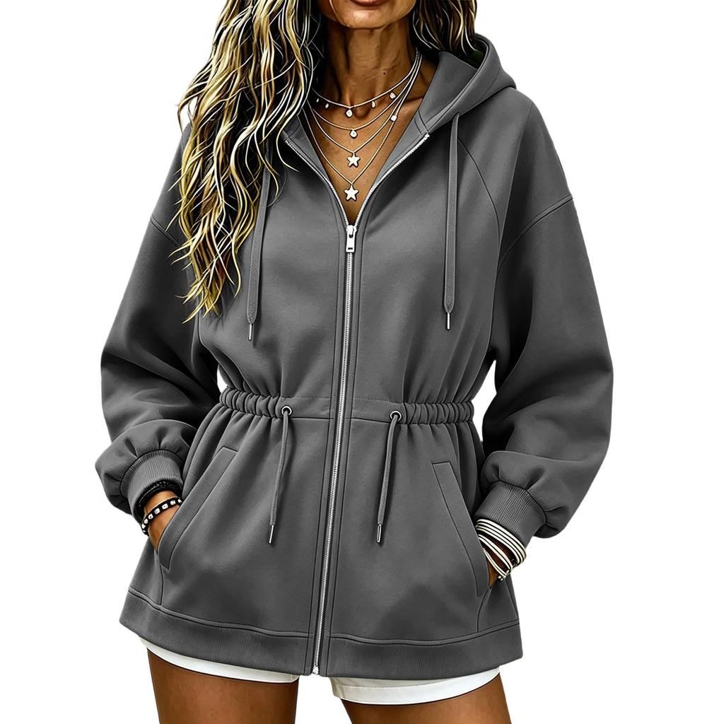 Women's Casual Long Sleeve Hooded Zip Up Sweatshirt for Everyday Wear