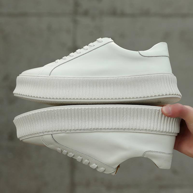 Echt Leer Dikke Zool Witte Schoenen Populair Muffin Herenschoenen Koreaanse Versie Casual Sneakers Lente Nieuwe Ademende Sneakers 38