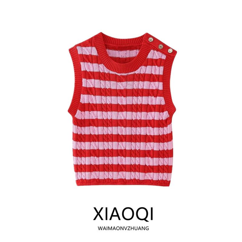 Fashion Style 2024 Summer New Women's Clothing Silm All-Matching Sleeveless Stripes Knitting Vest 6771041 050