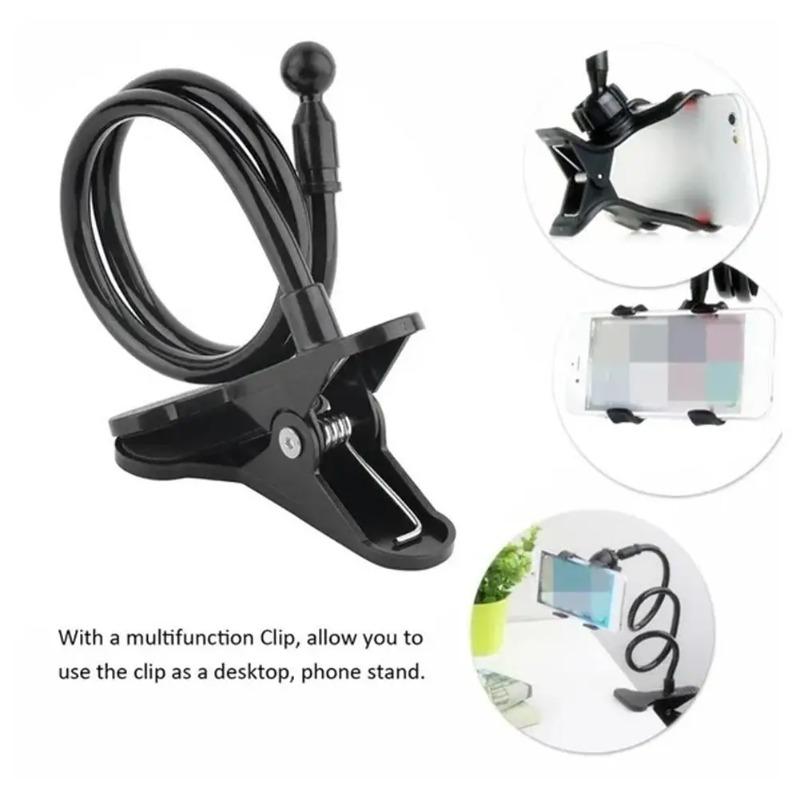 1pc Flexible Gooseneck Phone Stand, 360° Rotatable with Strong Clip, 64cm for Bed Desk Kitchen Office Hands-Free Viewing
