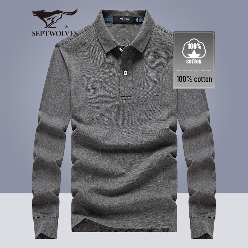 

Septwolves Men s Pure Cotton Long-Sleeved Polo Shirt 4XL