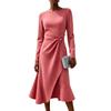 European and American Women's Clothing New Long-sleeved Solid Color Round Neck Dress Medium and Long Dress Women