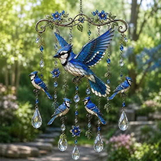 Veranda Hängedekoration Außen Vogel Windspiele, Dekorative Anhänger, Acryl Fenster-Windspiel Hängende Dekorationen für Garten Terrasse Romantische Dekoration