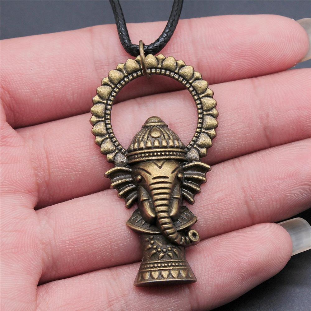 12 Styles Unisex African Elephant Thai Elephant India Ganesha Pendant Necklace Black Leather Cord Necklace