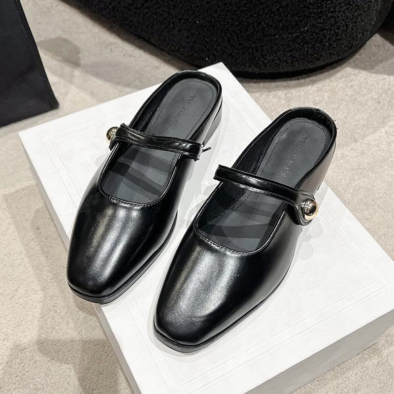 

2025 весна новинка фея ветер плоская подошва сумка голова полушлепанцы женская обувь низкий каблук одна педаль маленький ароматный ветер ленивая женская обувь 39 чёрный