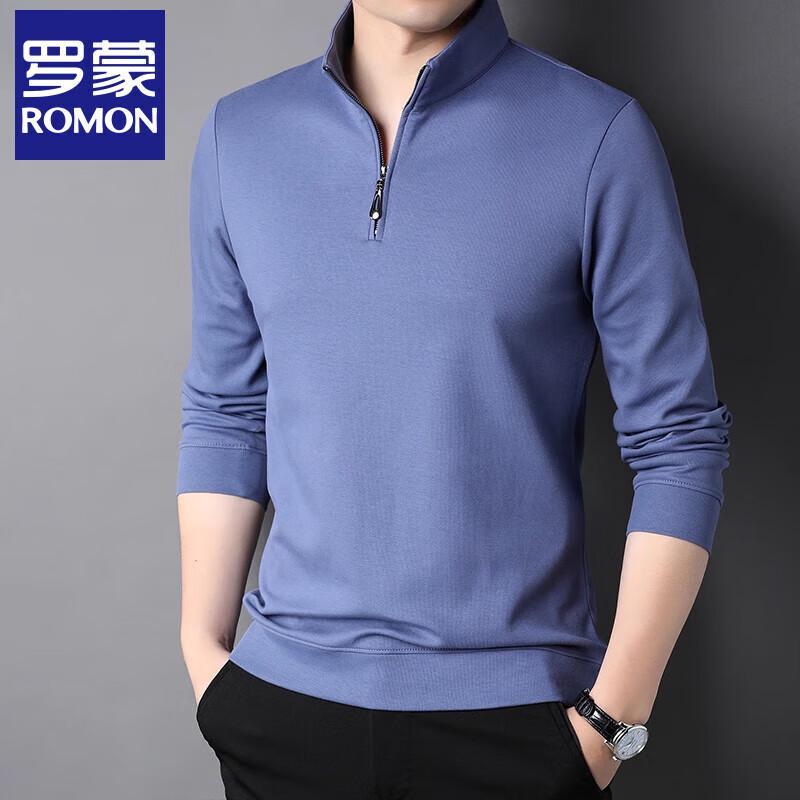 ROMON Men's Long-Sleeve Loose Fit Quarter-Zip Polo T-Shirt