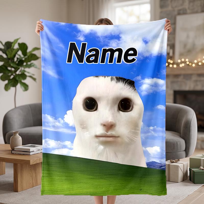 cat meme Custom Flannel Blankets Soft Warm Cozy Throws for Home Decor Holiday Gifts