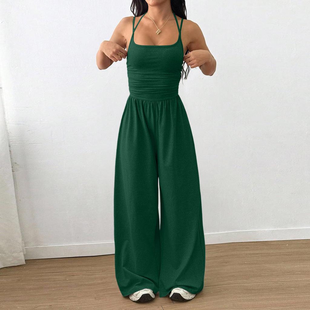 Women's Casual Strapless Wide Leg Jumpsuit for Summer Loose Fit