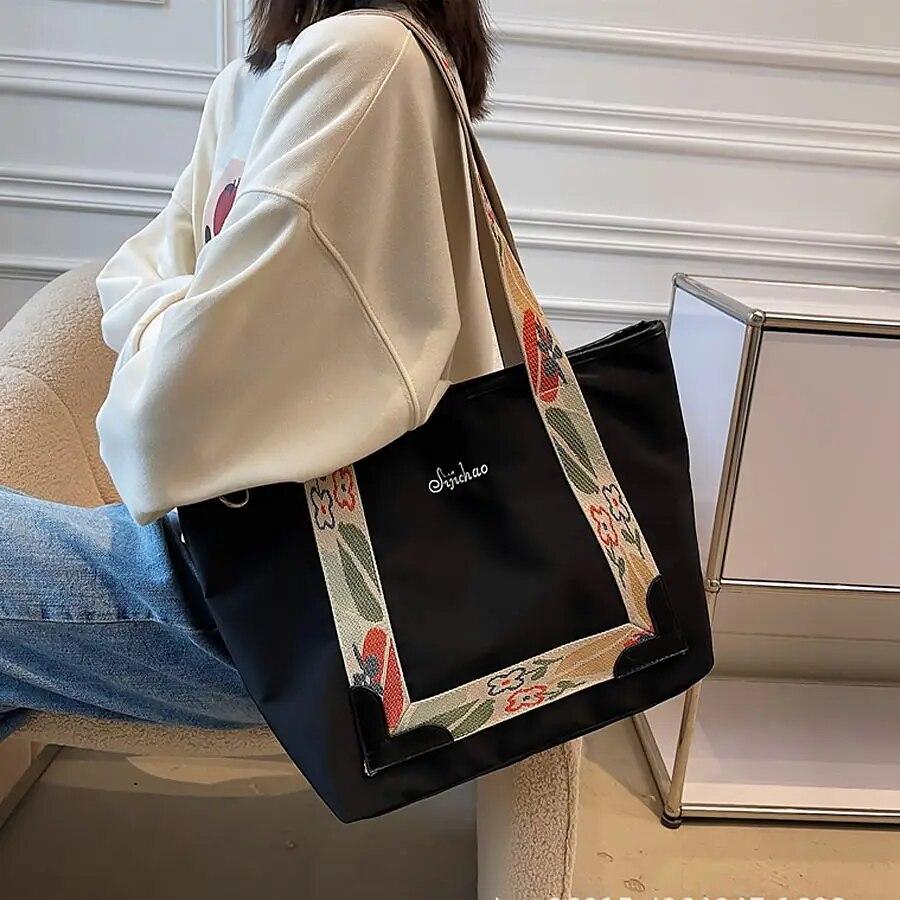 

Большая женская парусиновая сумка-тоут, повседневная женская дорожная сумка на плечо, жаккардового плетения, корейская большая сумка-шопер, студенческие сумки для книг чёрный