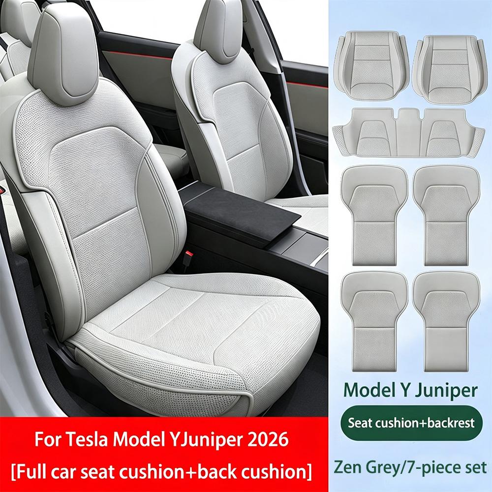 Four Seasons Universal PU Ventilated Seat Cushions For Tesla Model Y YL Juniper 2025+, Split Single Seats & Rear Back Row Set