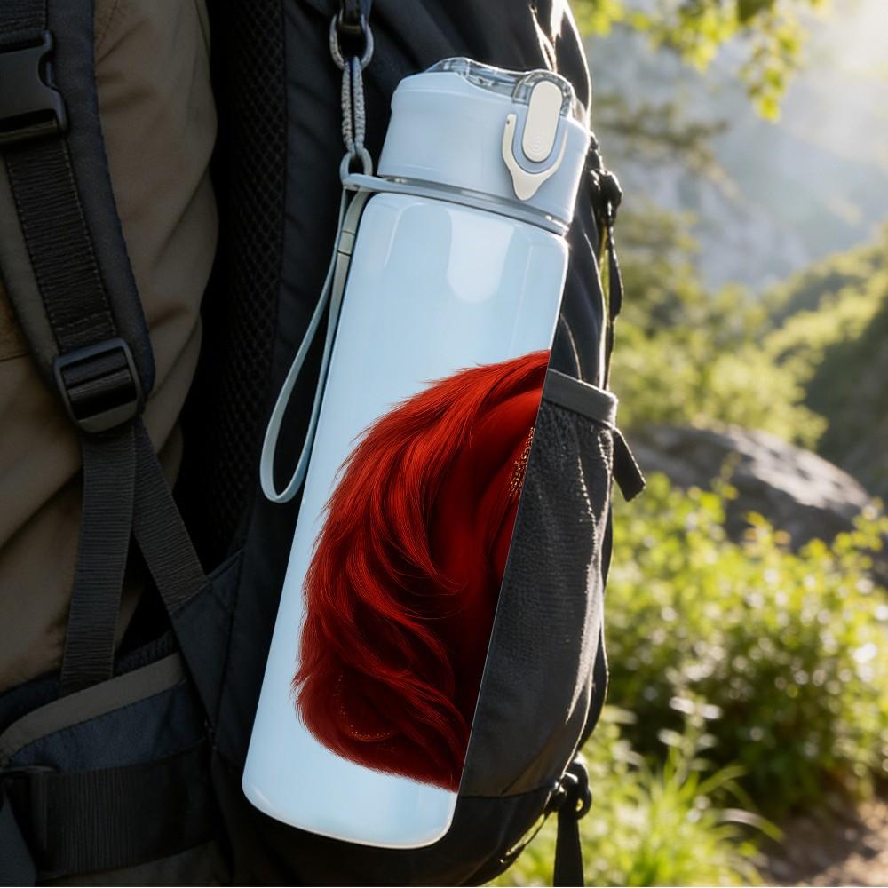 1PC Red Horse Head Portrait Print 750ml Color Plastic Sports Water Bottle Leakproof Flip Straw Lid Suitable for Sports Office Home Use