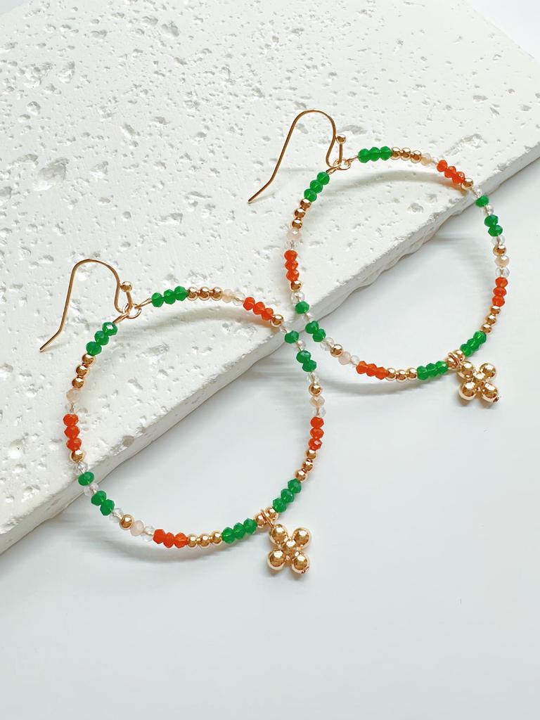 European and American Crystal Beaded Hoop Earrings – Versatile Color-Blocking Glass Christmas Fashion Accessory