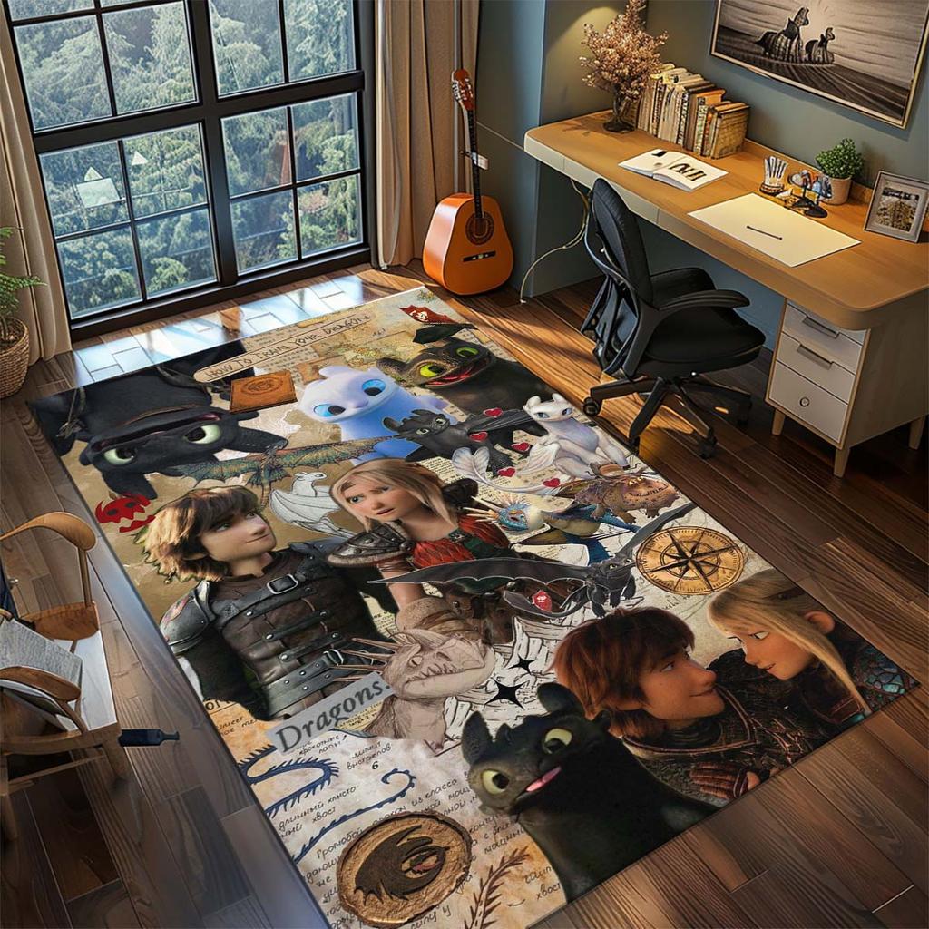 Black Dragon Polyester Area Rug Dark Fantasy Fire Dragon Carpet Non Slip Living Room Bedroom Floor Decor -QJY