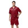 Yousheng 2-teiliges/Set Herren Pyjama Set Revers Kurzarm Einreihig Oberteile Elastischer Bund Shorts Set Einfarbig Satin Nachtwäsche