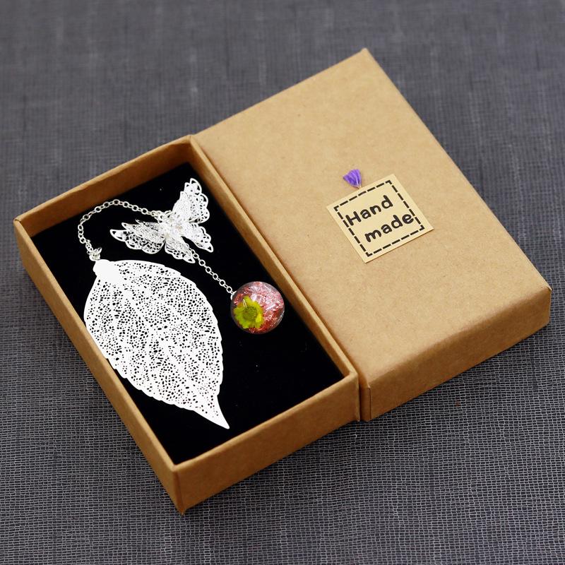 Classical Chinese Style Cicada Wing Metal Feather Bookmark with Leaf, Butterfly, and Dried Flower Accents