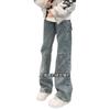 Retro Blue American Diagonal Cut Micro-pull Jeans Men's Trendy Brand New Thin Straight Niche Design Tooling Pants