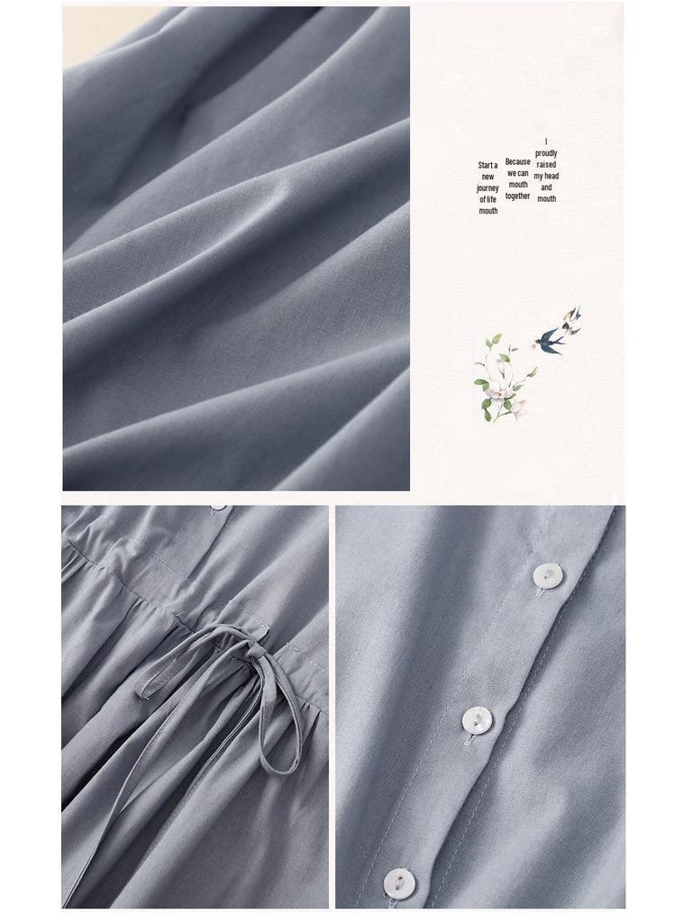 Xinxing 2025 Summer Cotton Linen Retro Short Sleeve Mid-Length Shirt Dress for Women