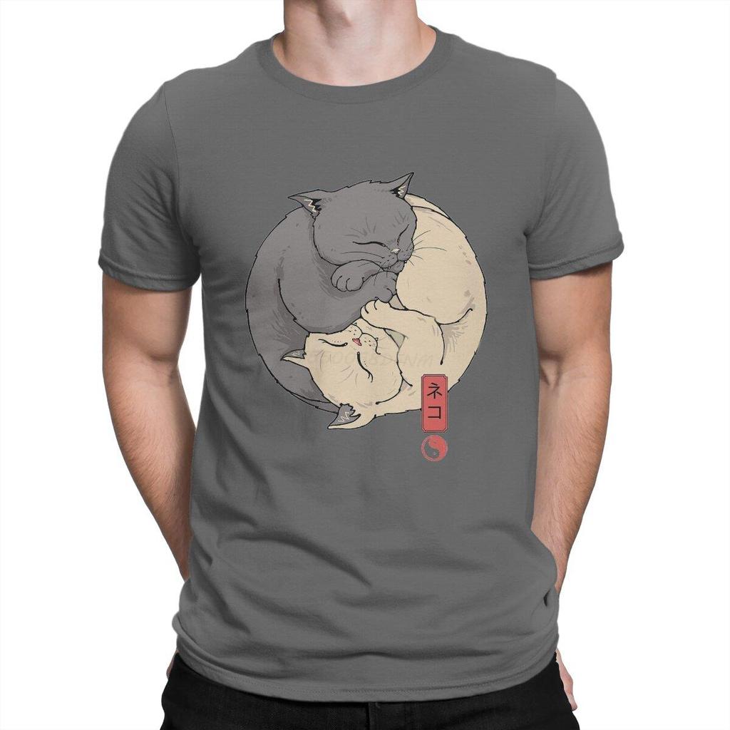 Yin Yang Cats Men T-shirts Japanese Art Anime T-shirts Men Graphic Tee Shirts Male Camisas Smooth T-shirts Transfer Printing