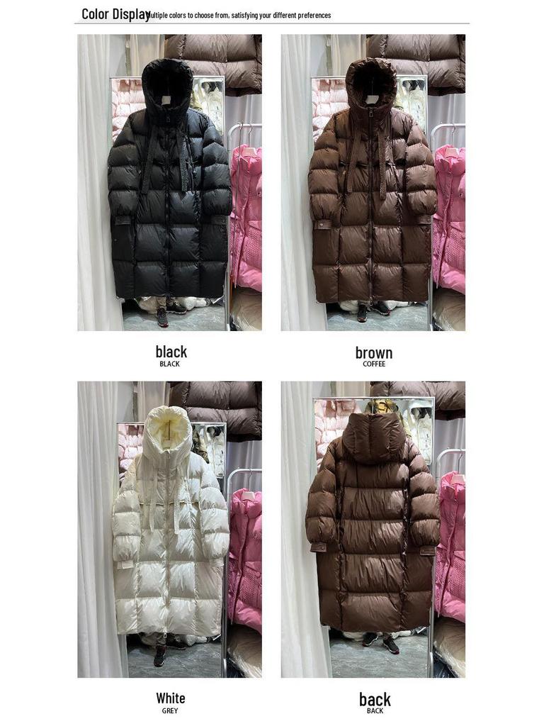 Women's Long Over-the-Knee Korean Style White Duck Down Jacket - Plus Thick, Warm, Loose Fit (2025)