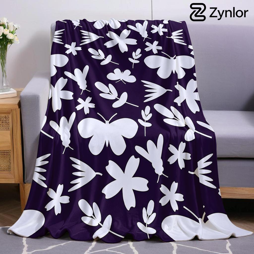 Dark Floral Butterfly Cartoon Anime Print Flannel Blanket Soft Warm Throw for Kids Bedroom Sofa Bed Christmas Office Car