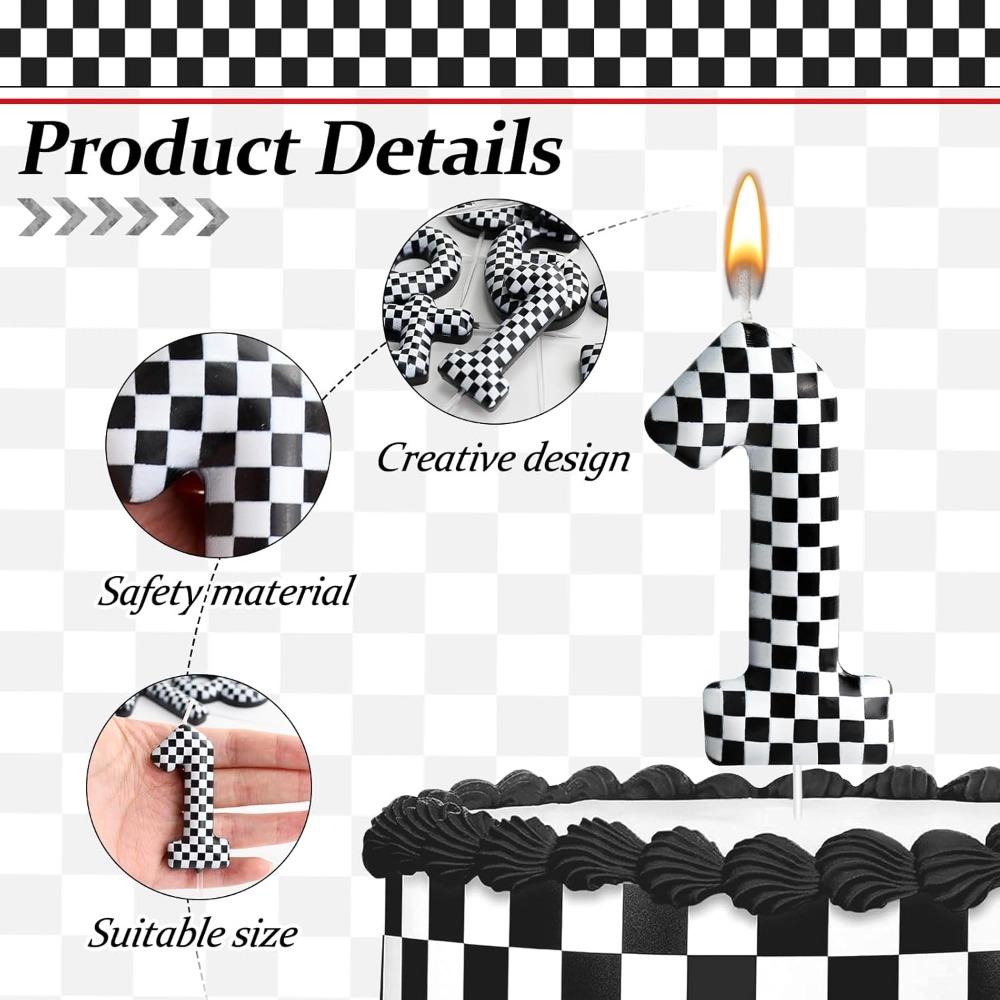 1pcsBirthday Candle Number Checkered Candle Birthday Party Decoration Cake Topper for Racing Car Party Decoration Theme Party