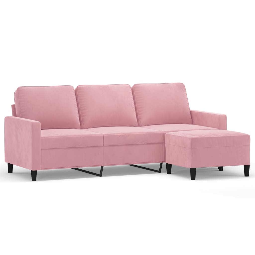Vidaxl 3-Osobowa Sofa Z Podnóżkiem, Różowa, 180 Cm, Aksamitem