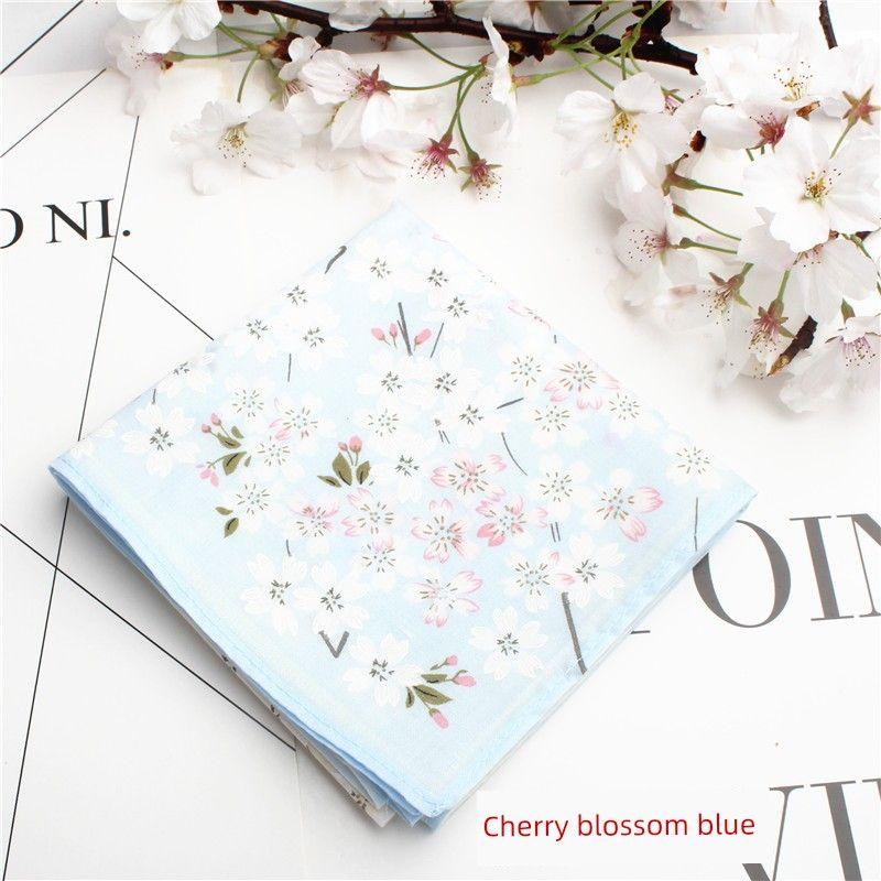 

Women s Cotton and Sealed Pure Cotton Handkerchief Thin Handkerchief Japanese Style Print Old-Fashioned Cherry Blossom Blue -45cm