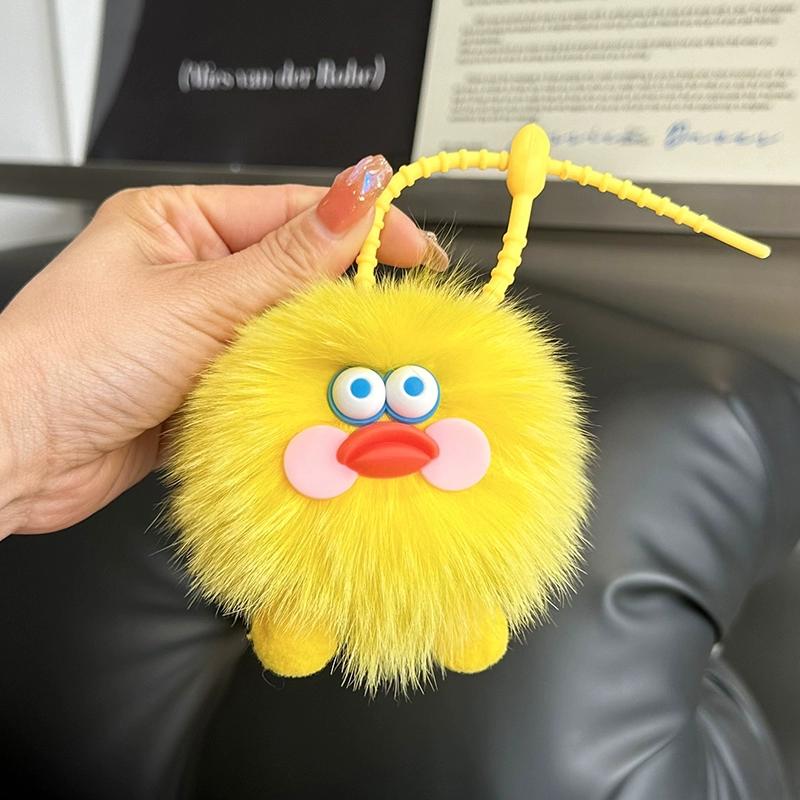 Милый лисьий мех, маленький угольный шарик, автомобильный брелок, кулон, маленькая эльфийская утка, плюшевый шар, сумка, кулон, подарок жёлтый
