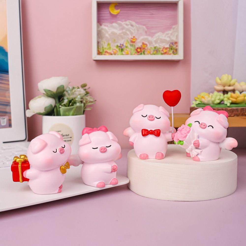 Cartoon Pig Statue Cute Miniatures Figurine Cake Decoration Couple Piggy Ornament  Home