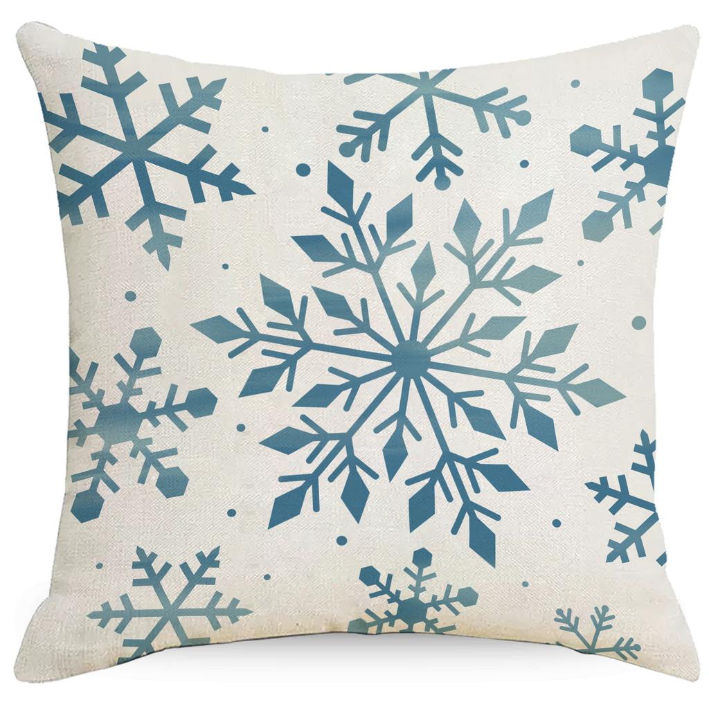 Neue Blaue Schneeflocke Weihnachts-Kissenhülle Leinen-Druck Kissenhülle Festliche Raum Sofa Dekoration Kissenbezug