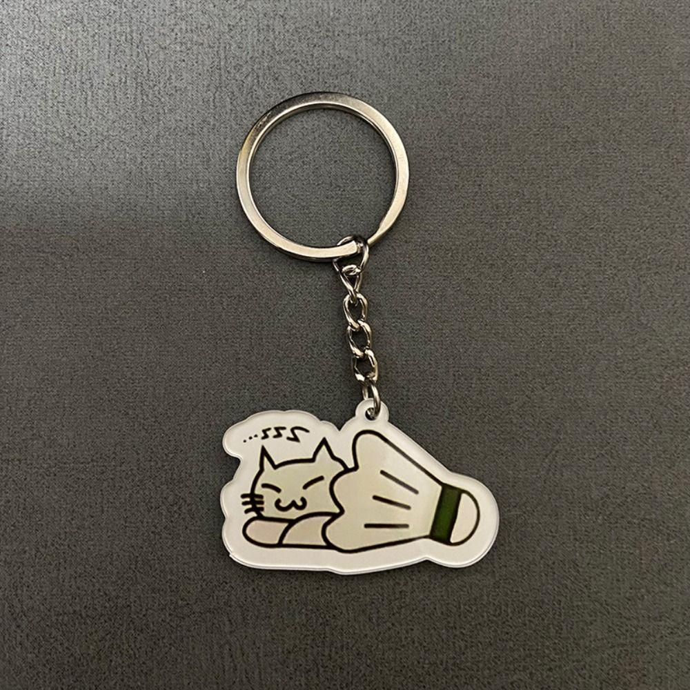 Double Sided Badminton Keyring Cat Play Badminton Badminton Key Chains  Decoration Accessories
