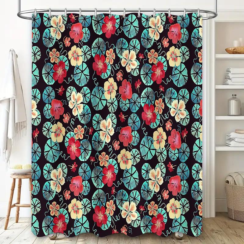 Floral Shower Curtain Botanical Pattern Waterproof Bathroom Decor Nature Inspired Fabric Backdrop Tropical Design Home Accent