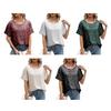 Women Tops Round Neck Short Sleeve Loose Fit Tee Shirt Sparkling Sequins Casual Shirt Versatile Summer Tops