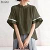 Women Casual Stand Collar Loose Short Sleeve Blouse
