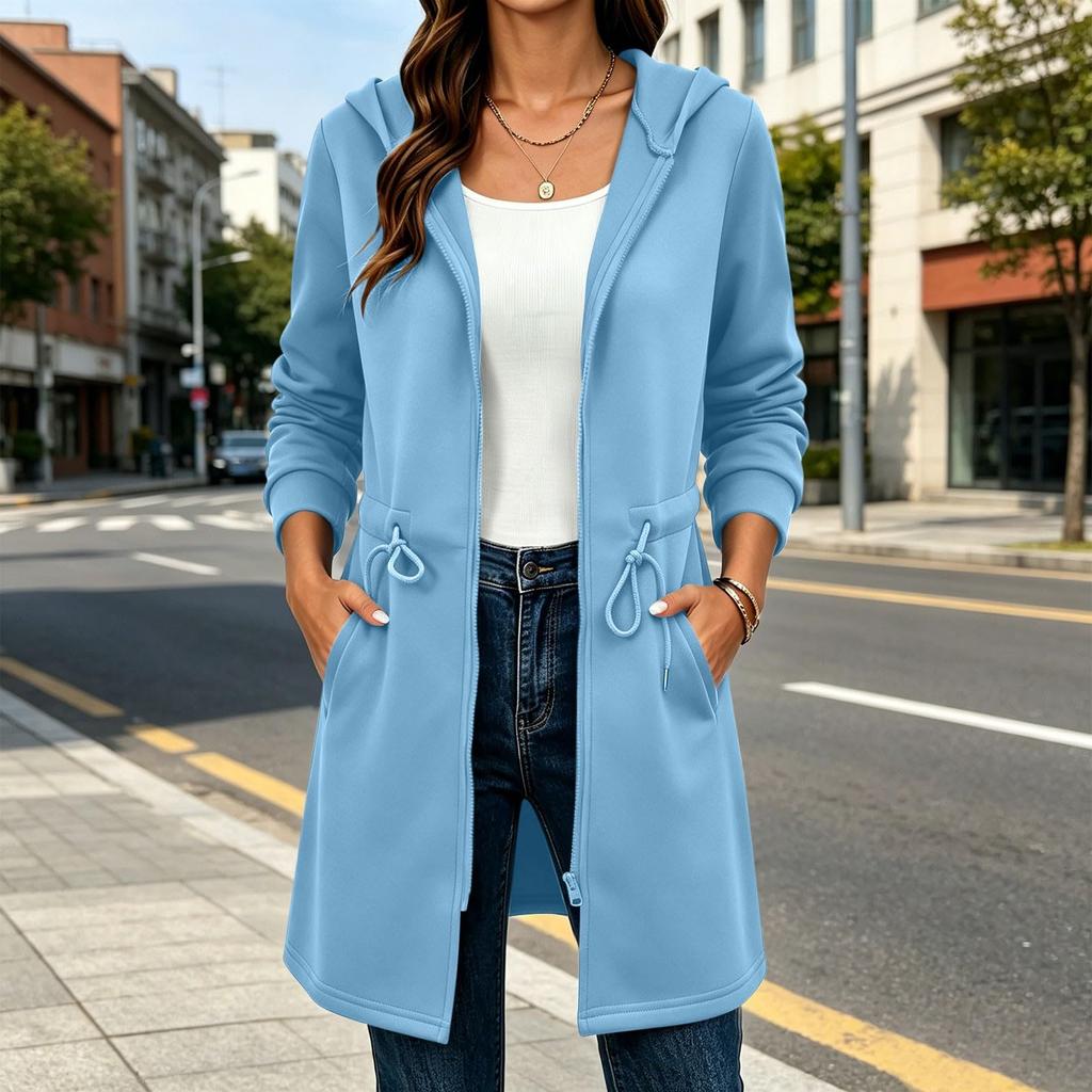 Damen Langarm Kapuzenpullover mit Kordelzug in der Taille für Herbst und Winter